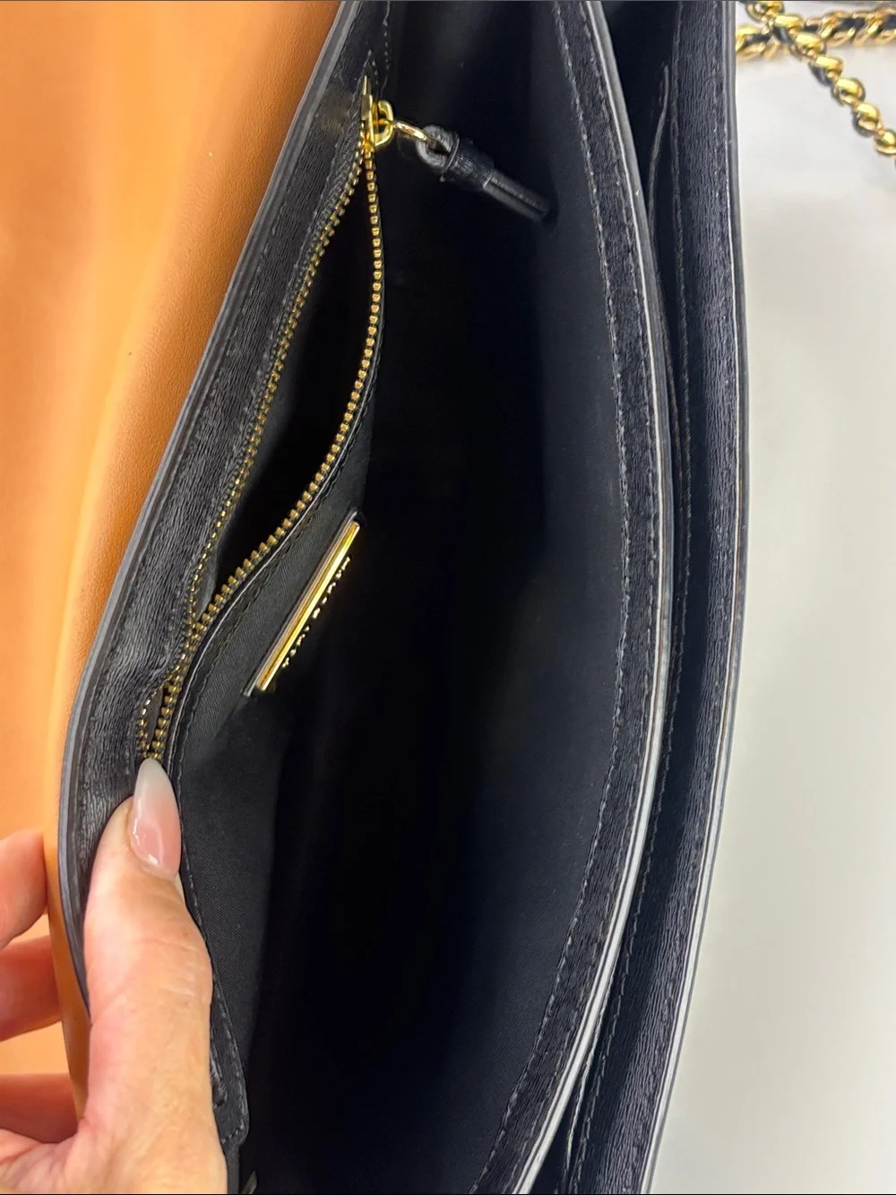 Tory Burch Black Leather Shoulder Bag with Gold Chain